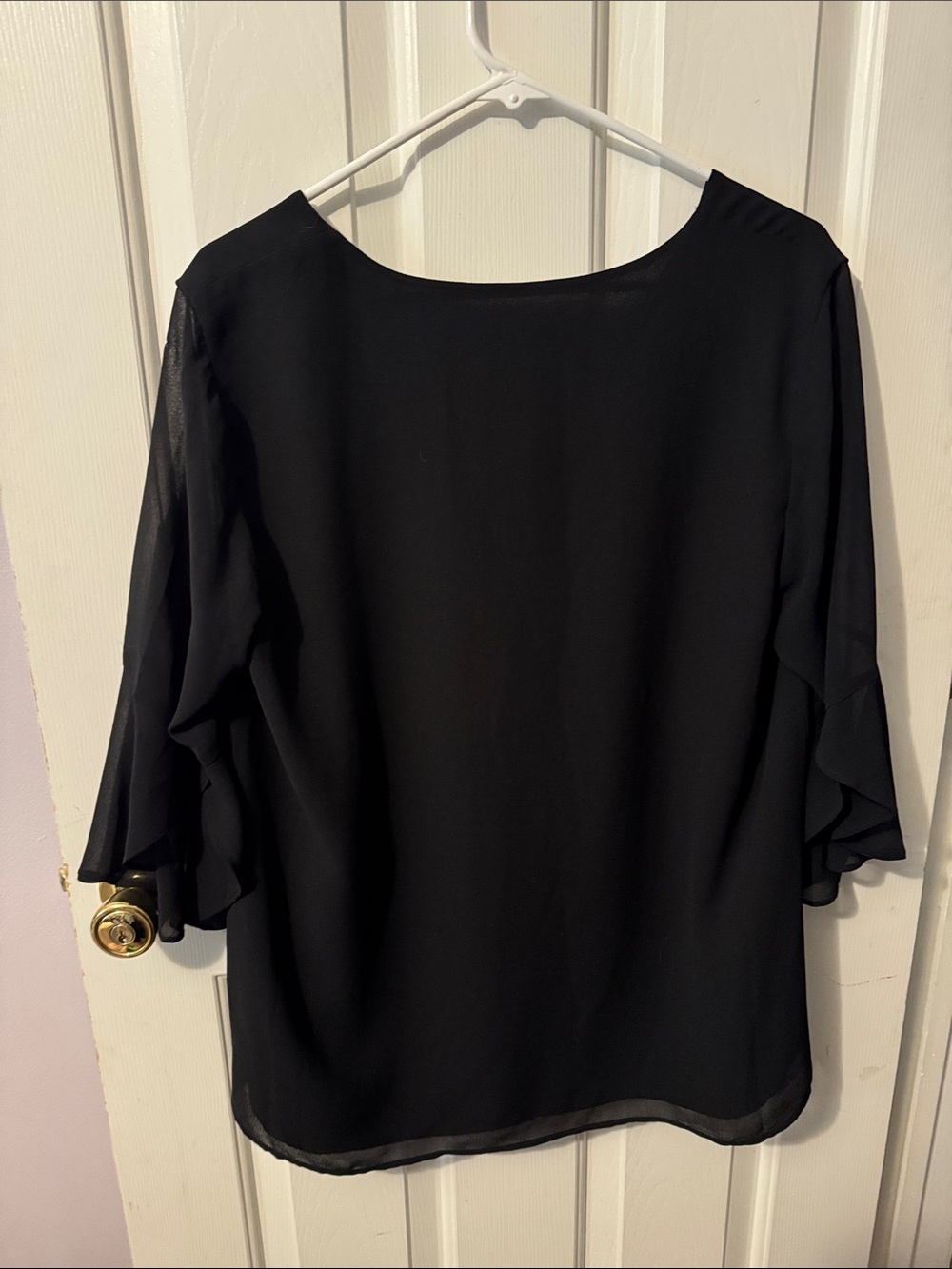 Calvin Klein Black V-Neck Chiffon Bell Sleeve Top - Picture 3 of 3